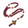Hot Selling Colored 7*8mm Round Wood Beads Religious Prayer Rosary Cross Pendants Rosary Handmade Woven Catholic Jewelry