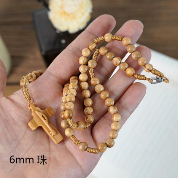 KOMI 2024 New Olive Wood Rose Handmade Rope Rosary Necklace