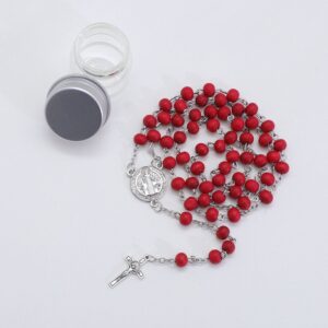 2024 wholesales glass bottle packaging red fragrance wooden beads silver cross pendant saint benedict center rosary necklace