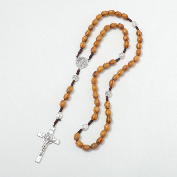1708edc50a7a7e8284568c68eccd9b9b_H1450497f251f4e3e89b4454d6e39d3b9f_avif=close&webp=close Wooden Rosary Cross Pendant Necklace Weave Round Vintage Catholic Religious Saint Benedict Jesus Jewelry Wholesale RN-175