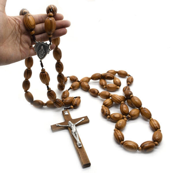 komi rosary oversized jesus cross pine rice shaped wooden beads wall rosary necklace