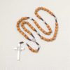 Hot Sale Catholic Brown Wooden Rosary with Soil Jesus Cross Our Lady Alloy Braided Rope Necklace Religious Jewelry Men and Women