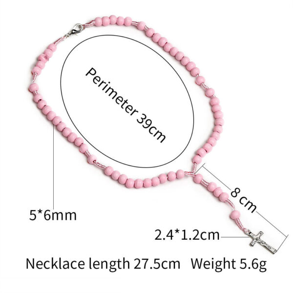 KOMI Children's Wood Beaded Rosary Necklaces Handmade Wooden Beads Necklace with Jesus Cross Pendant Necklace for Boys Girls