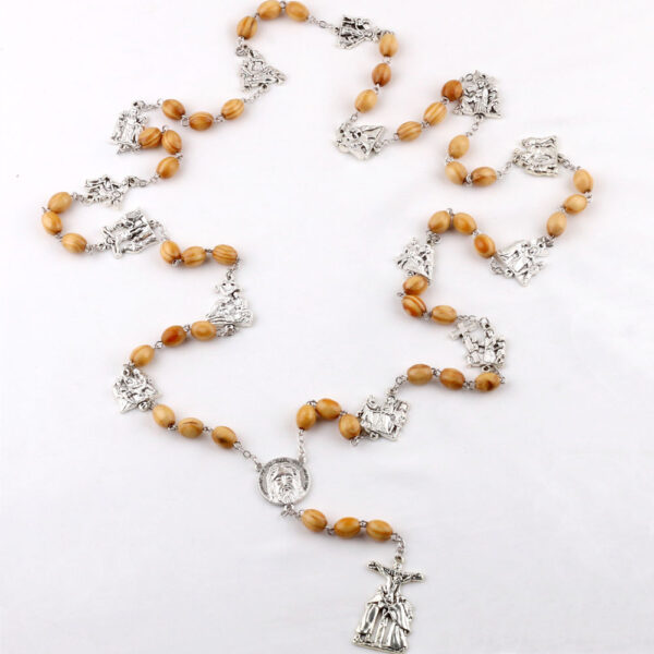 komi natural wooden rosary beads necklace 14 silver suffering beaded rosaries for men cross pendant necklaces for prayer gifts