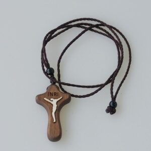 Komi 2023 Hot Selling New Cross Inlaid Wooden Pendant Cross Wood Alloy Religious Jseus Necklace