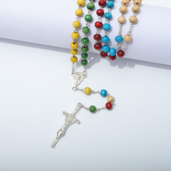 hot selling colorful wooden bead holy cross pendant rosary box packaging necklace with maria center religious jewelry hot selling colorful wooden bead holy cross pendant rosary box packaging necklace with maria center religious jewelry