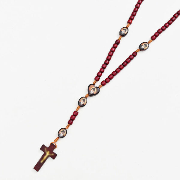 Red Wooden Beads Hand Rosary Necklace Hand-woven Rope Cord Cross Religious Jewelry Vintage Pendant