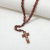 New Wooden Rosary Beads Cross Pendant Long Necklace for Women Men Catholic Christ Religious Jesus Rosary Jewelry Gift RN-029