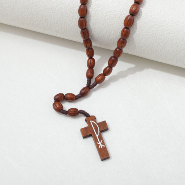 New Wooden Rosary Beads Cross Pendant Long Necklace for Women Men Catholic Christ Religious Jesus Rosary Jewelry Gift RN-029