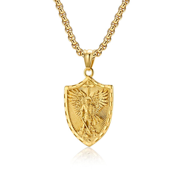 komi saint michael the archangel titanium steel necklace men's shield pendant jewelry