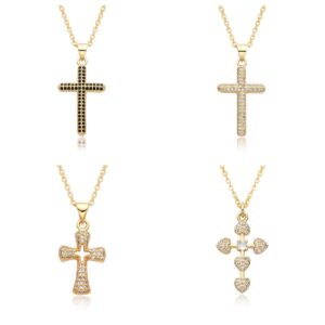komi cz cross necklace for women 18k gold cross charm chain choker necklaces cubic zirconia cross pendant necklaces for women