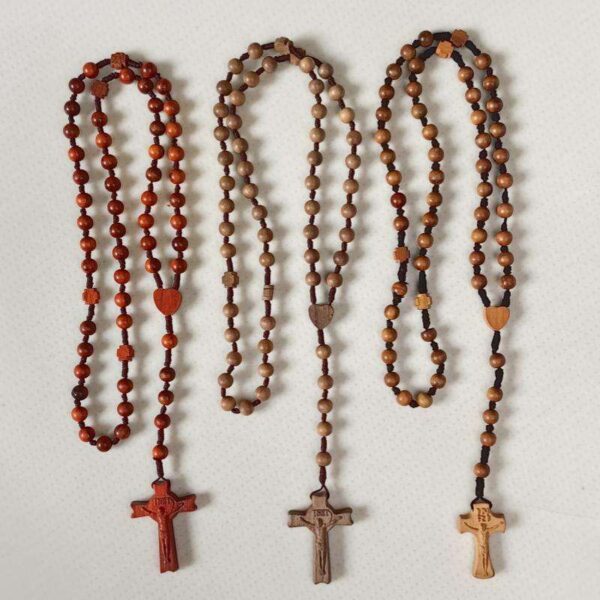 komi ebony 8mm /6mm log beads hand woven three dimensional carved cross necklace