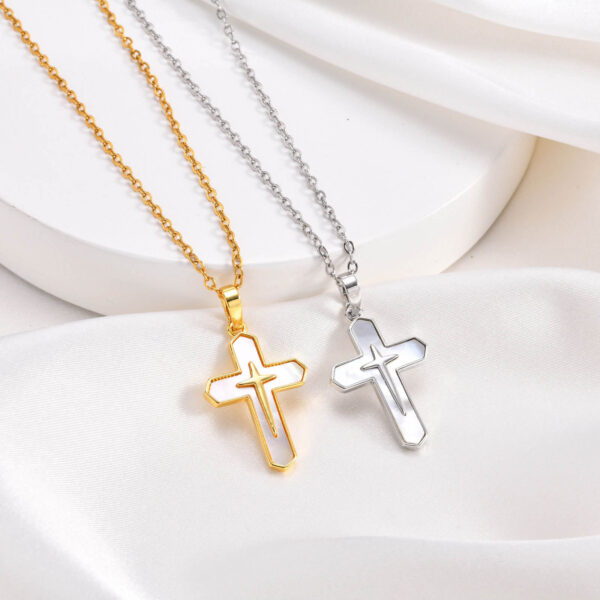 komi faith cross necklace for women dainty silver gold copper shell cross pendant necklace christian religious jewelry gifts