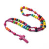Colored Wooden Beads Religious Rosary Cross Necklace Pendants Rosary Handmade Woven Catholic Jewelry Wholesale