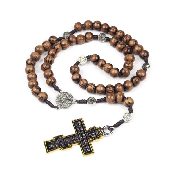 KOMI Natural Wood Rosary Cross Wood Bead Necklace Alloy Pendant Religious Accessories Wholesale