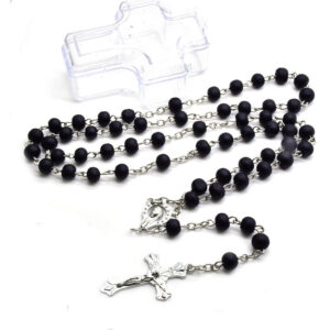 KOMI 2024 New Wooden Beads Rosary Cross Religious Catholic Jesus Pendant Necklace