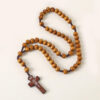 KOMI Hot Selling Crucifix Pendant Jesus Natural Wood Grain Catholic Rosary Necklace