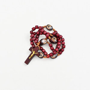 Komi Wine-red Wooden Beads Hand Rosary Necklace Hand-woven String Cross Religious Jewelry