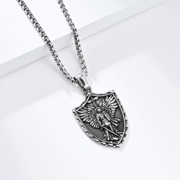 komi saint michael the archangel titanium steel necklace men's shield pendant jewelry