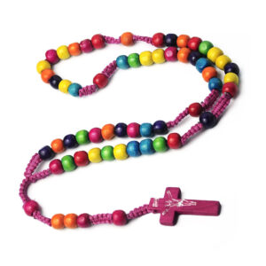 Colored Wooden Beads Religious Rosary Cross Necklace Pendants Rosary Handmade Woven Catholic Jewelry Wholesale