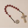 hot selling red wooden beads rosary saint benedict medal center jesus cross religious jewelry necklace bracelet sets