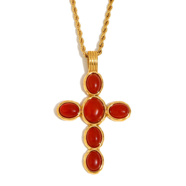 komi cross necklace for women dainty 18k gold plated stainless steel green red beads cross pendant necklace for women jewelry