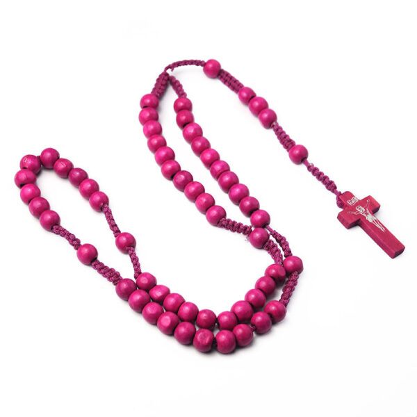 Colored Wooden Beads Religious Rosary Cross Necklace Pendants Rosary Handmade Woven Catholic Jewelry Wholesale