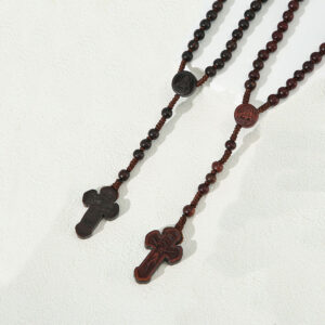 komi handmade wooden rosary beads necklace saint benedict medal jesus cross pendant necklaces for christian prayer religion gift