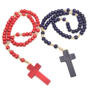 6x7mm Red Purple Wooden Beads Crucifix Rosary Religious Rosary Jewelry