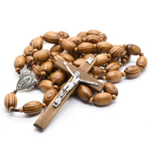 komi rosary oversized jesus cross pine rice shaped wooden beads wall rosary necklace