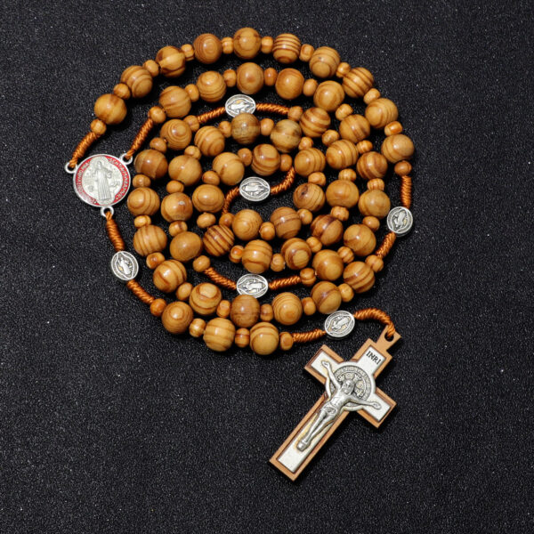 hot sale wooden rosary vintage virgin mary center beads jesus cross pendant prayer jewelry necklace