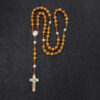 hot sale wooden rosary vintage virgin mary center beads jesus cross pendant prayer jewelry necklace