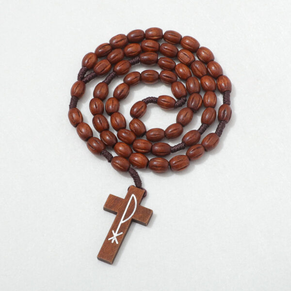 New Wooden Rosary Beads Cross Pendant Long Necklace for Women Men Catholic Christ Religious Jesus Rosary Jewelry Gift RN-029