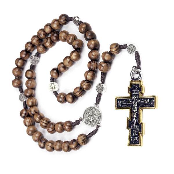 KOMI Natural Wood Rosary Cross Wood Bead Necklace Alloy Pendant Religious Accessories Wholesale