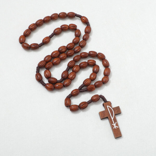 New Wooden Rosary Beads Cross Pendant Long Necklace for Women Men Catholic Christ Religious Jesus Rosary Jewelry Gift RN-029