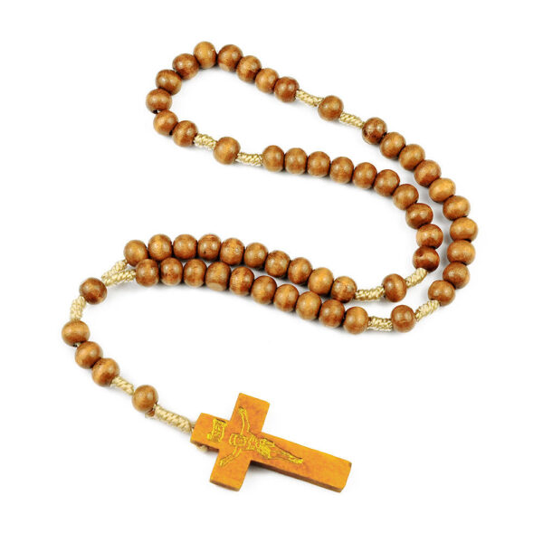 Hot Selling Colored 7*8mm Round Wood Beads Religious Prayer Rosary Cross Pendants Rosary Handmade Woven Catholic Jewelry