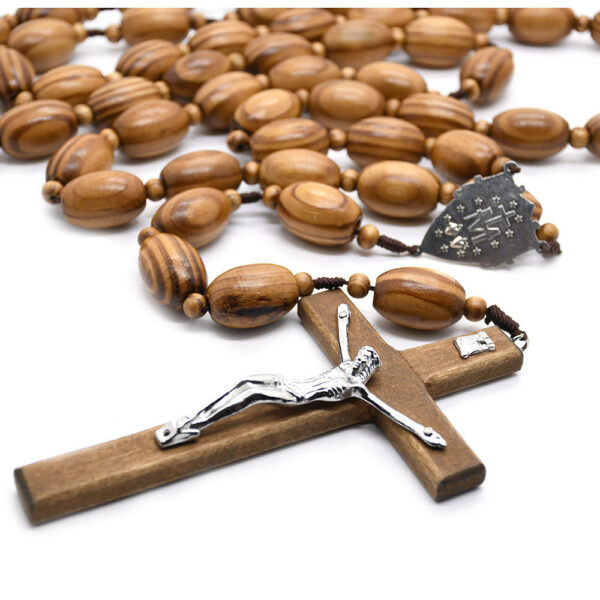 komi rosary oversized jesus cross pine rice shaped wooden beads wall rosary necklace
