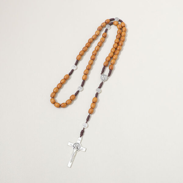 2024 Handmade Wooden Rosary Cross Pendant Necklace Weave Round Antique Vintage Catholic Religious Jesus Jewelry Wholesale