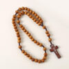KOMI Hot Selling Crucifix Pendant Jesus Natural Wood Grain Catholic Rosary Necklace