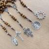komi handmade wooden beads woven rope alloy jesus cross rosary pendant necklace miracle medal saint benedict jewelry