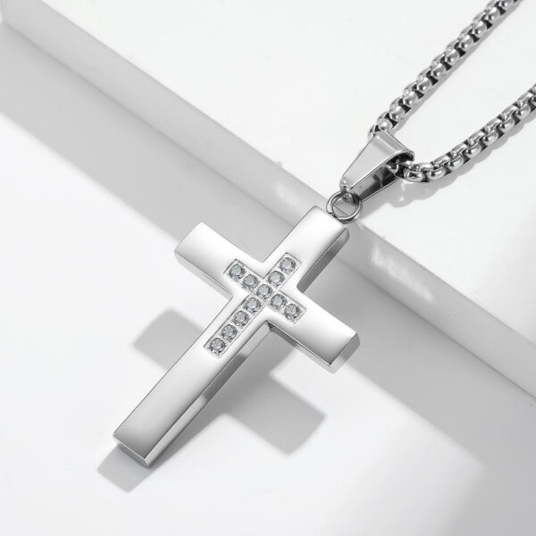 komi stainless steel diamond cross zircon smooth simple cross pendant necklace