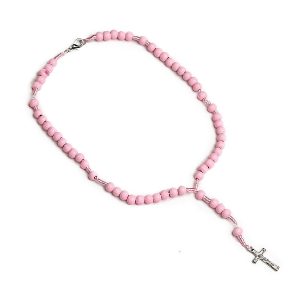 KOMI Children's Wood Beaded Rosary Necklaces Handmade Wooden Beads Necklace with Jesus Cross Pendant Necklace for Boys Girls