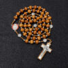 Hot Sale Wooden Rosary Vintage Virgin Mary Center Beads Jesus Cross Pendant Prayer Jewelry Necklace