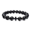 Men's Cross Vintage Bracelet Religious Wooden Frosted Stone Beaded Christian Bracelet