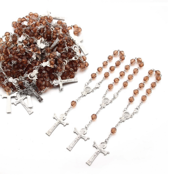 Komi Wholesale Acrylic Beads Catholic Bracelets Cross Pendant Goddness Rosary Prayer Promotion Bracelets