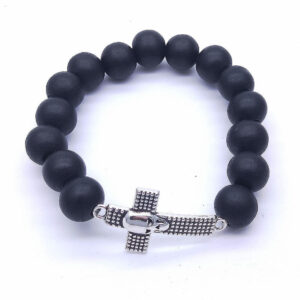 12 mm Black Religious Wooden Crown Skull Head Cross Crucifix Bangles Men Jewelry Beaded Bracelet