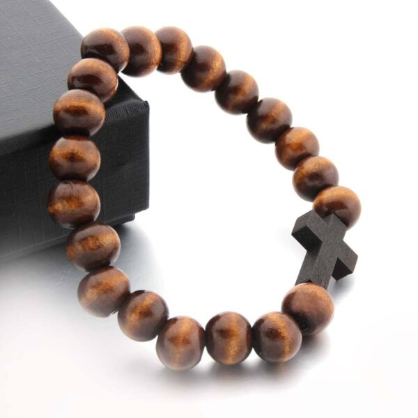 Handmade Round Wood Bead Bracelet Coffee Color Wood Cross Bracelet Wooden Pendant Bracelet Spot Wholesale