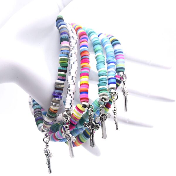 Komi Colorful Bohemian Style Polymer Soft Clay Christ Cross Pendant Elastic Rope Cross Border Bracelet