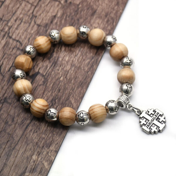 New Design Wooden Bead Macrame Cross Wood Beads Catholic Rosary Bracelet