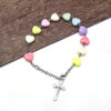 Komi Colored Heart Shaped Chaplet Holy Rosary Beads with Crucifix Bracelet Virgin Mary Children Rosary Bracelet